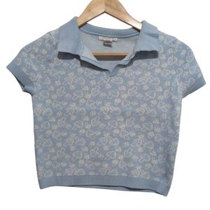 Full Tilt Soft Knit Crop Top Baby Blue Mushroom Print size XL Juniors